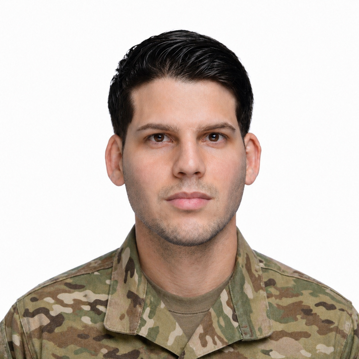 Incorrect passport photo example wearing a uniform