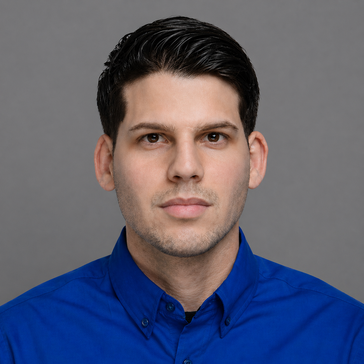 Incorrect passport photo example with gray background