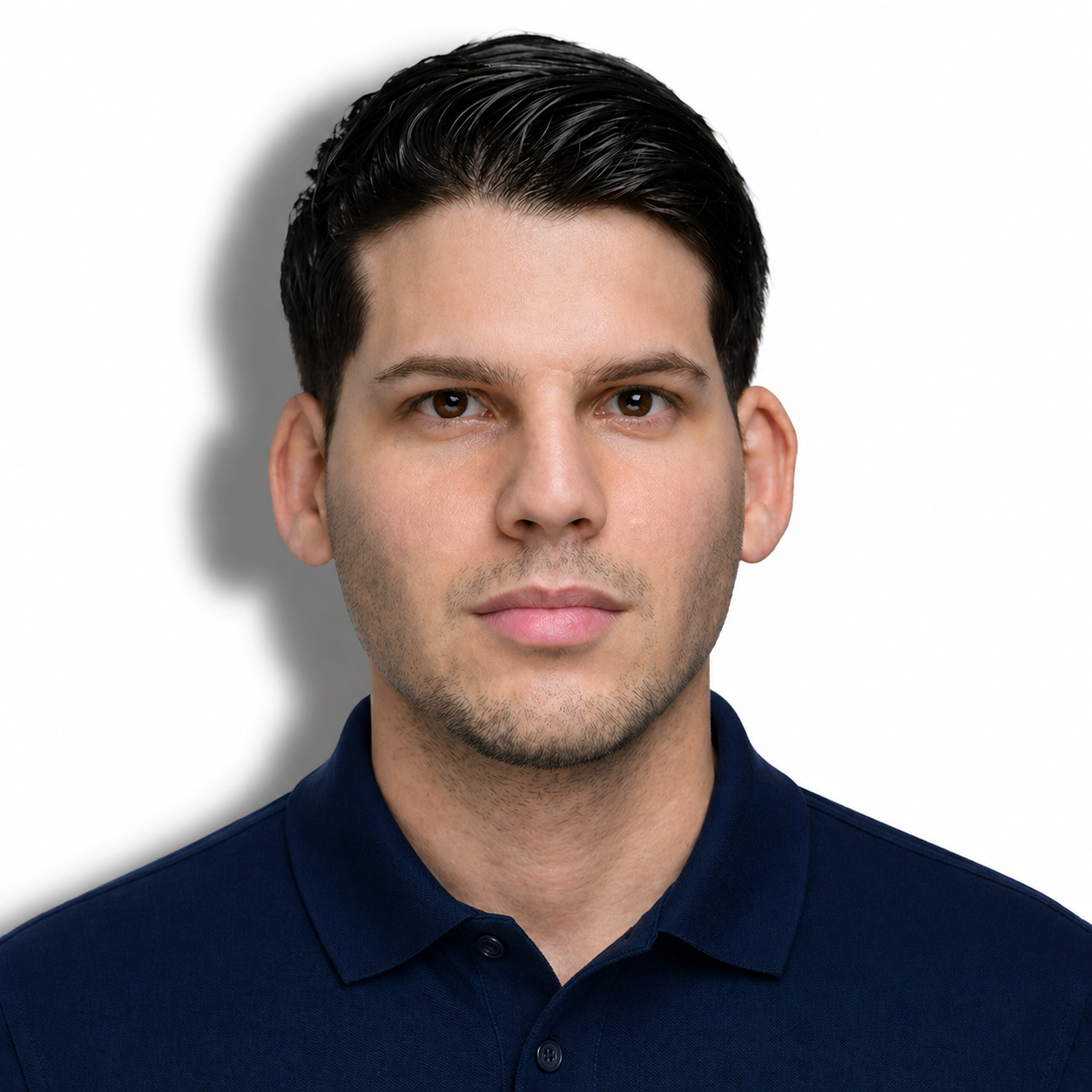 Incorrect passport photo example with strong background shadow